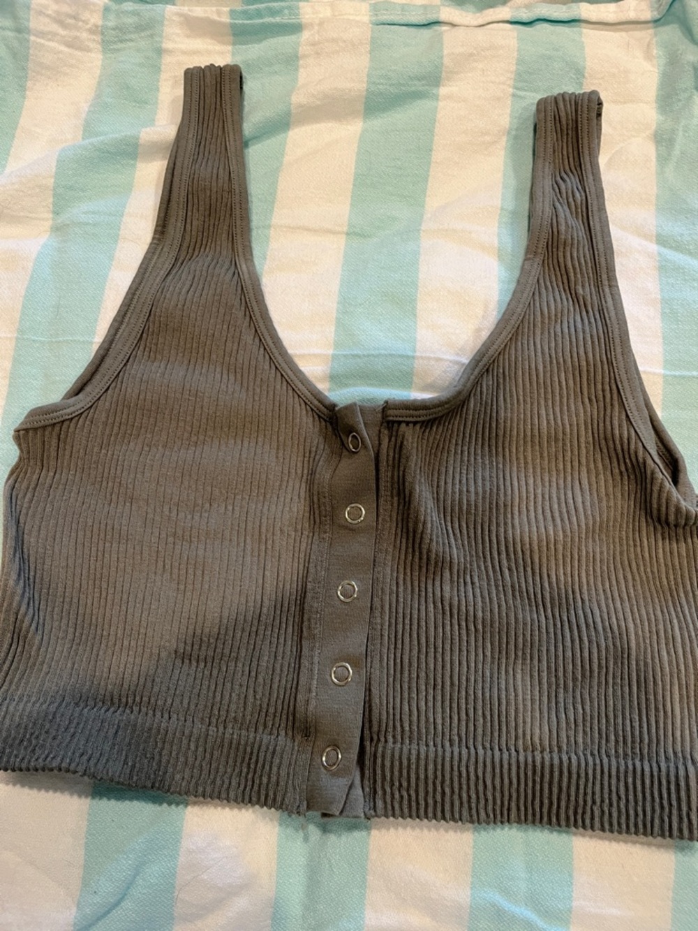 Aerie Ribbed Button-Front Tank Crop Top - Olive Green